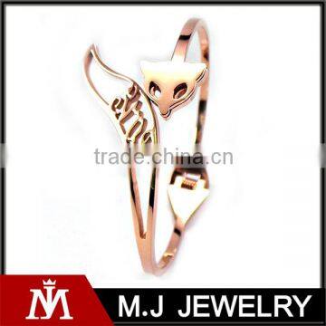Factory hot selling open rose gold cuff bangle stainless steel fox jewelry for women