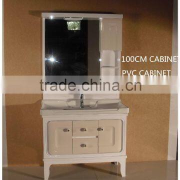 2016 carton fair dispay modern style pvc material floor mounted material bathroom vanity cabinet with mirror cabinet and legs