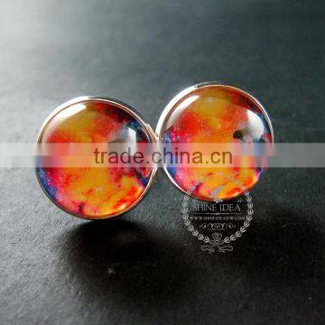 20mm silver plated orange galaxy universe art collage round glass cabochon fashion cufflinks wedding cuff link gift 6600060