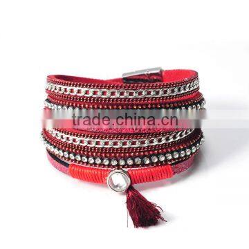 Hot sell double wrap rhinestone velvet bracelet with tassel wholesale jewelry