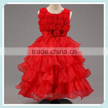 Top Quality Chic Rosette Flower Girl Dress Satin Girl Evening Dresses Fashion Children Pageant Party Dress Wedding Pettidress