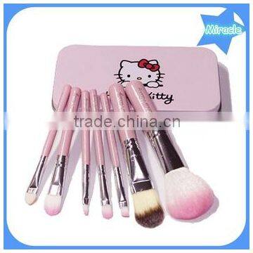 Hot sell professional 7pcs per set hello kitty makeup brushes pink wood handle synthetic hair make up brush set