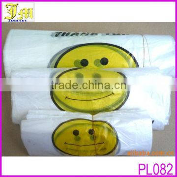 More Size Custom Cheap Smile Face Printed Recyclable Plastic Shopping Bag With Thank You