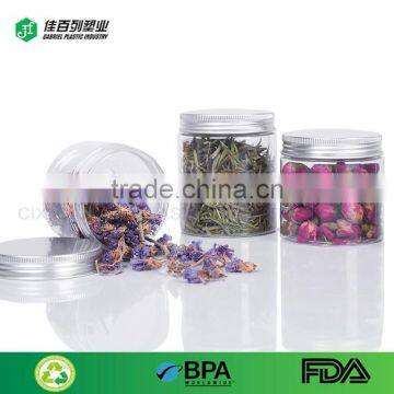 Food grade aluminium cap pet tea herb dry flower candy food jar plastic