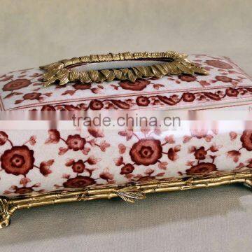 Chinese plum blossom painting brass bamboo decorative ceramic tissue box