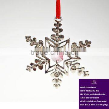 14K Gold Plated Metal Xmas Star Shape Snowflake Ornament With Pink Crystals From Swarovski photo-4