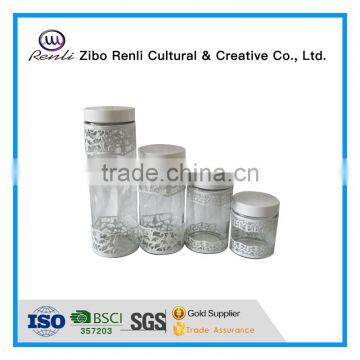 4 Pieces Colorful Metal Coated Glass Kitchen Canisters Set With Screw Top Lid