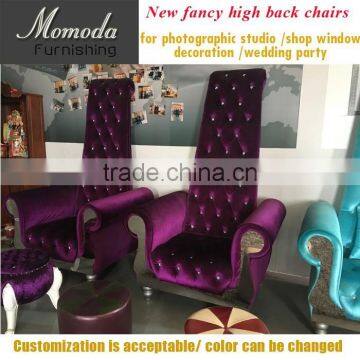 JR040 Wholesale Cheap king and queen chairs antique high button back chairs