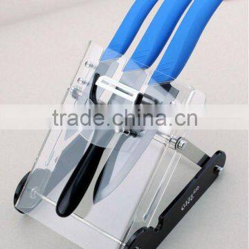 Knife set with transparent block