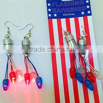 USA independence day three light bulb flashing led beads earring