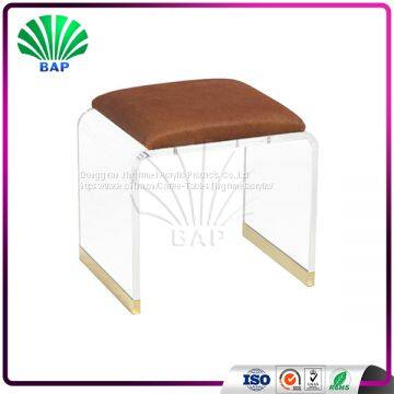 Beauty C-Shape Acrylic Stool Leather Cushion Ottomans Bedroom Lucite Bed Side Stool photo-3