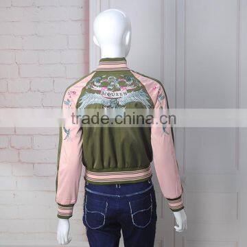 Hot Sale Latest Design Guangzhou Clothing Ladies Embroidery Satin Bomber Jacket photo-4