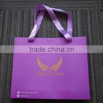 China factory custom high end fancy brown eco friendly gift paper bag with ribbon handles