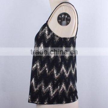 New Arrivals Gold Foil Print Manufacturing Fashionable Top Ladies Stripe Top photo-2