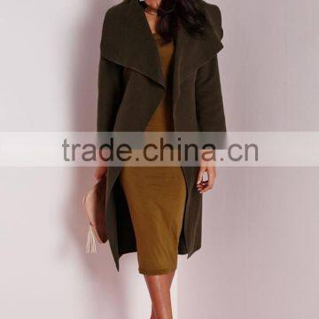 Best Selling Custom Lady Khaki Waterfall Coat Wholesale photo-2
