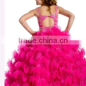 Pink Beaded Heavy Backless Strap Girl's Gown photo-2