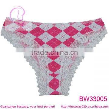 Ladies sexy panties pink and white plaid cotton panties