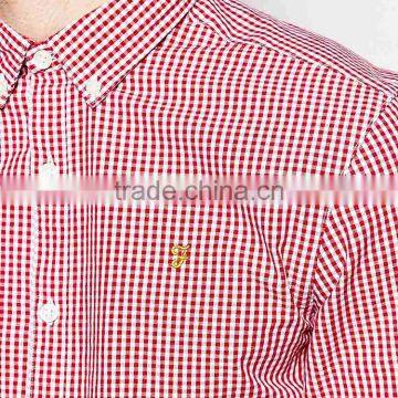 Farah Shirt With Gingham Check Slim Fit Cotton Shirt In Red photo-3