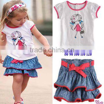 2014 brand new girls 2pcs clothing sets girls cute t shirts+jeans skirts baby girls outfits kids summer clothes