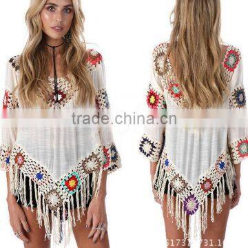 latest fancy crochet colourful flower adult beach kaftan chiffon cover ups beach ponchos