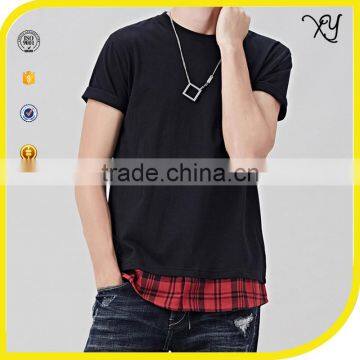 China factory 100% cotton cheap plain plaid color black Tee shirt men