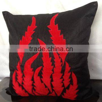 Black Pillow With Red Applique, Throw Pillow,Decorative Pillow Cover, Velvet Flame Applique, Couch Toss, Sofa Toss
