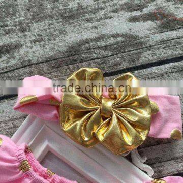 New Design Baby Girls Clothes Toddler Romper Pink Gold Polka Dot Romper With Headband photo-5