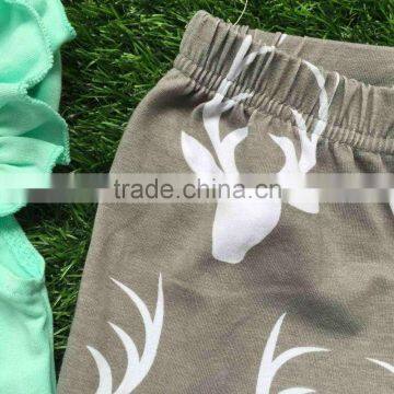 Girls Summer Outfits Baby Girls Boutique Clothing Girls Reindeer Outfits Bib Top Grey Ruffle Shorts With Matching Headband photo-2