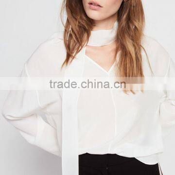 NEWEST DESIGN Nice Fastening at the Collar Women V-neck and Long Sleeve Blouse photo-5