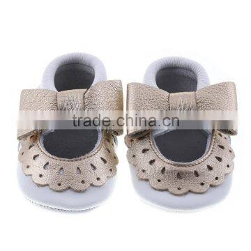 Two Color Matching Leather Moccains for Baby Girls, Lovely Baby Girl Leather Shoes photo-4