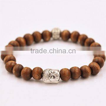 New Wooden Made Bead Bracelet with Silver or Golden Buddha Head Accessories Bead Bracelet Jewelry