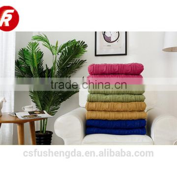 100% acrylic solid knitted throw blanket for stock,low price