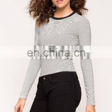 2017 New Fashion Custom Wholesale Long Sleeve Striped t Shirt for Women photo-3