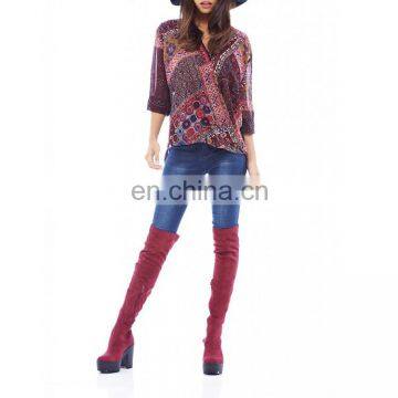 New Fashion Women Clothing Long Sleeve Customized Women Rayon Blouse photo-5