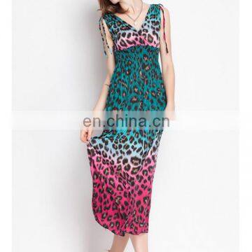 Deep V neck printed Sexy woman boho maxi dress for beach holiday