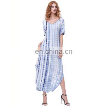 Kate Kasin Womens Loose Comfortable Short Sleeve V-Neck Tie Dye Casual Maxi Dress KK000701-2