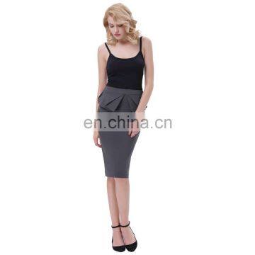 Grace Karin Womens Solid Color High Stretchy Hips-Wrapped Grey Vintage Retro Pencil Skirt CL010454-5 photo-3
