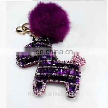 China Keychain Manufacturer Factory Direct Sell Crystal Horse Fur Ball Keychain photo-2