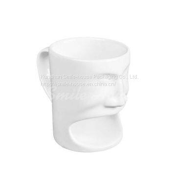 White Ceramic biscuit and milk mug with the handle