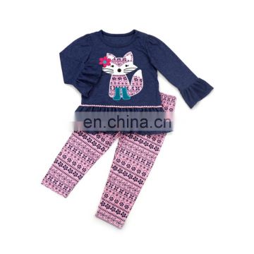 Gir Long Sleeves Fox Embroidery Shirt And Leggings Designers Wears Kids Clothing Wholesale