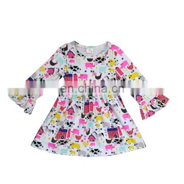 YIFAN frock design for wholesale farm print long sleeve kids girl dress