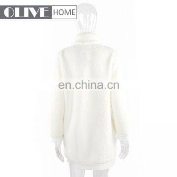 Standing Collar White Super Soft Plush Sherpa Fleece Zipper Bathrobe With Pompom photo-2