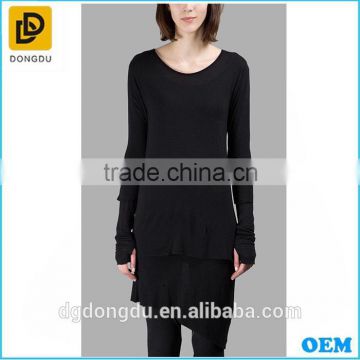 100% cotton black cotton plain long sleeve round neck t shirt