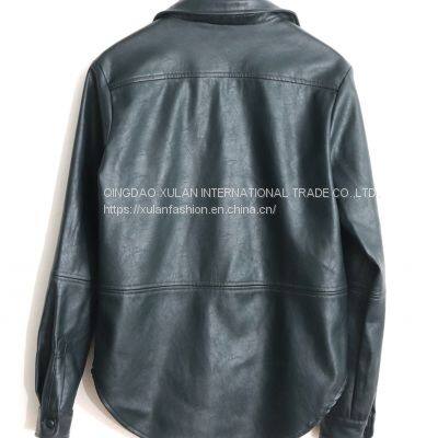 HOT SALE 2021 NEW FASHION LADIES'FAUX LEATHER PU SHIRT JACKET photo-4