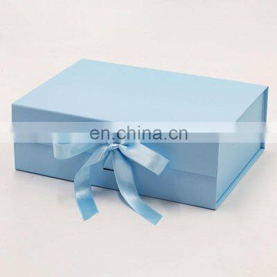 A4 deep baby blue color luxury recyclable cardboard gift hamper boxes with magnetic lids