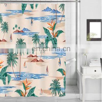 Waterproof portable polyester fabric digital beach printed bathroom bath shower curtain set