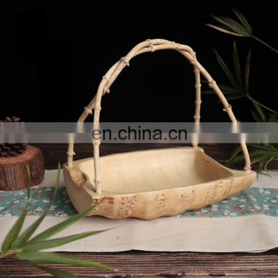 Eco friendly thickened multifunctional bar hotel ramadan wedding bamboo root fruit plate and wooden decorations plate series