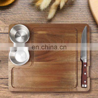 Custom Premium Steak Cutting Board 100% Acacia Wood Steak Knife And Cups photo-2