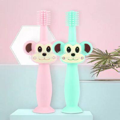 Wholesale Monkey Shaped Teether Silicone Portable Baby Training Soft Toothbrush