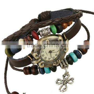 Popular Trendy Multi Wrap Braided Leather Bracelets Quartz Watch Leather Bracelets